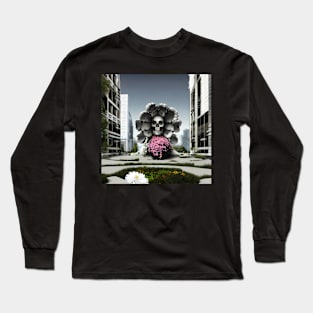 Skull flowers courtyard skull cityscape Long Sleeve T-Shirt